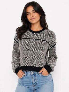 Vince Black and White Marled Crewneck Sweater